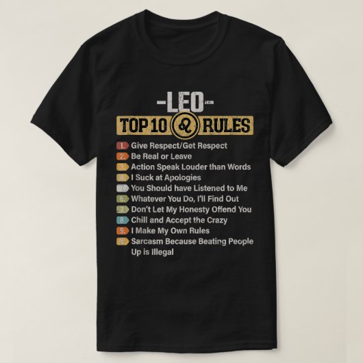 〔占星術の〕十二宮図のおもしろいサイントップ10ルールLeoグラフィック Tシャツ (デザイン正面)