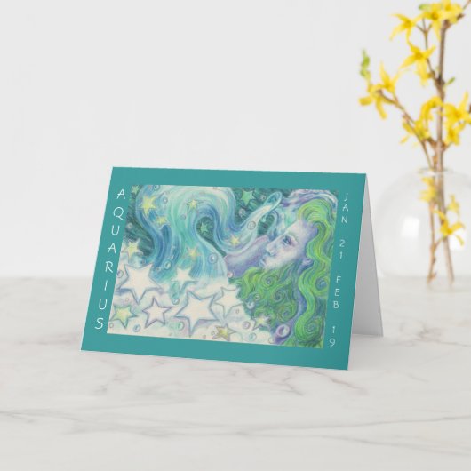 (占星術の)十二宮図のアクエリアスの「ハッピーバースデー」の挨拶状 カード (黄色い花)