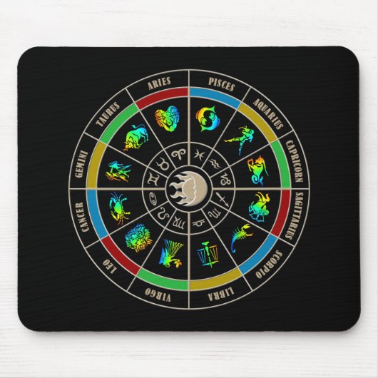 (占星術の)十二宮図のカラーホイール マウスパッド (正面)