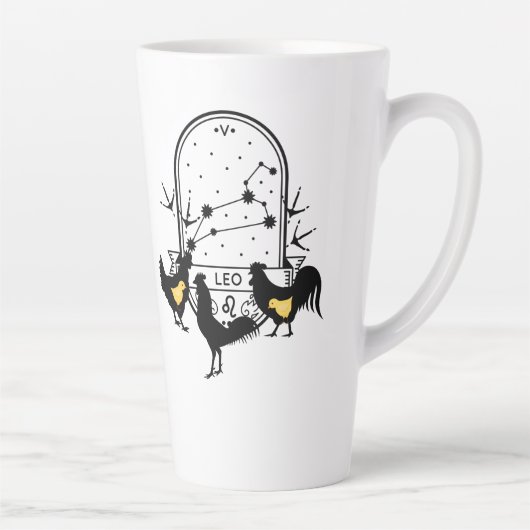 〔占星術の〕十二宮図のサインとマッチするペット。レオ – チキン.w カフェラテマグ (右)