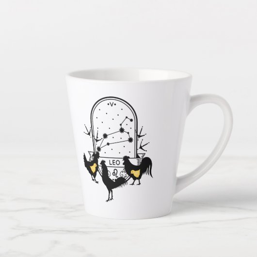 〔占星術の〕十二宮図のサインとマッチするペット。レオ – チキン.w カフェラテマグ (右)