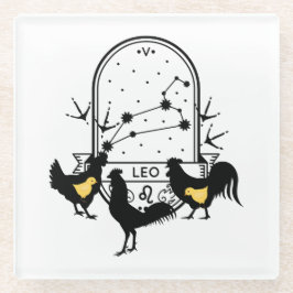 〔占星術の〕十二宮図のサインとマッチするペット。レオ – チキン.w ガラスコースター