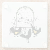 〔占星術の〕十二宮図のサインとマッチするペット。レオ – チキン.w ガラスコースター (裏面)