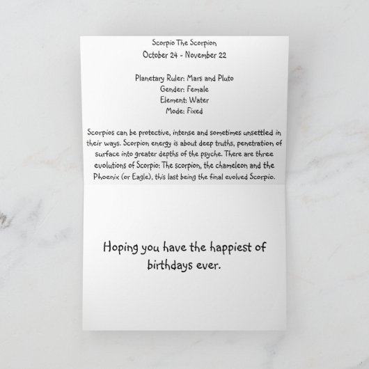 (占星術の)十二宮図のハッピーバースデーの~の蠍座 カード (内部)