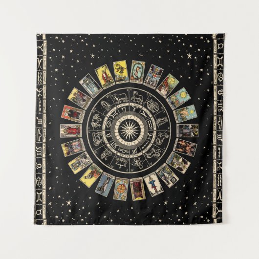 〔占星術の〕十二宮図のホイール、星占い図と専攻の タペストリー (正面)