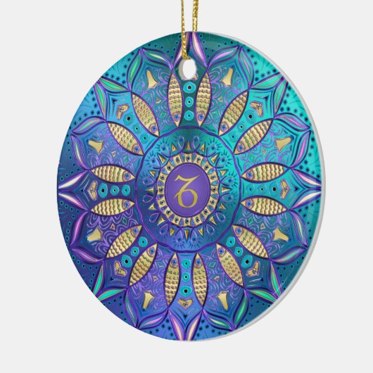 (占星術の)十二宮図の印の山羊座の曼荼羅のクリスマスのオーナメント セラミックオーナメント (左)