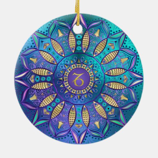 (占星術の)十二宮図の印の山羊座の曼荼羅のクリスマスのオーナメント セラミックオーナメント (裏面)