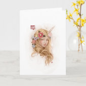 (占星術の)十二宮図の女の子の挨拶状: 《星座》乙女座 カード (黄色い花)