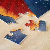 〔占星術の〕十二宮図の牡羊座の女神の青い天体 ジグソーパズル (側面)