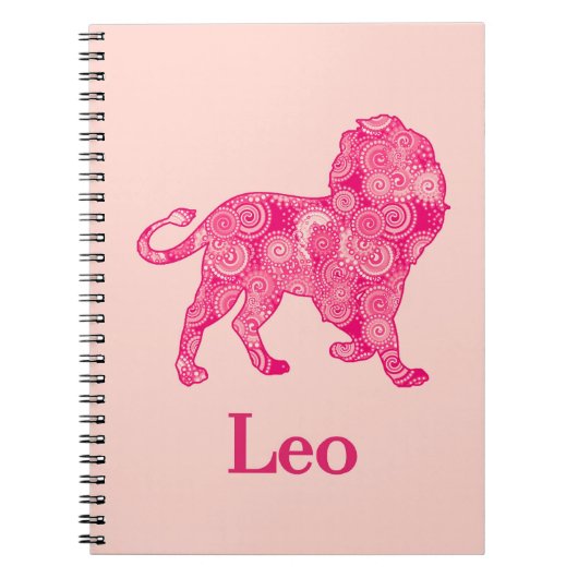 〔占星術の〕十二宮図の赤いフラクタルパターンのLeoのサイン ノートブック (正面)