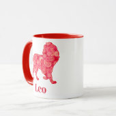 〔占星術の〕十二宮図の赤いフラクタルパターンのLeoのサイン マグカップ (正面左)