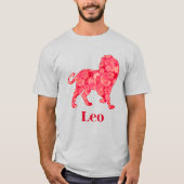 〔占星術の〕十二宮図の赤いフラクタルパターンのLeoのサイン Tシャツ (正面)