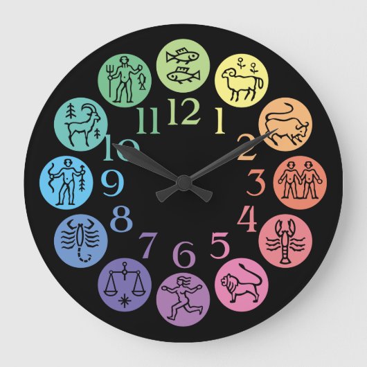 (占星術の)十二宮図の車輪のカラフルな占星術は宇宙に署名します ラージ壁時計 (正面)