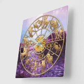 (占星術の)十二宮図はカスタムな3人の家族の金ゴールドの星に署名します スクエア壁時計 (傾斜)