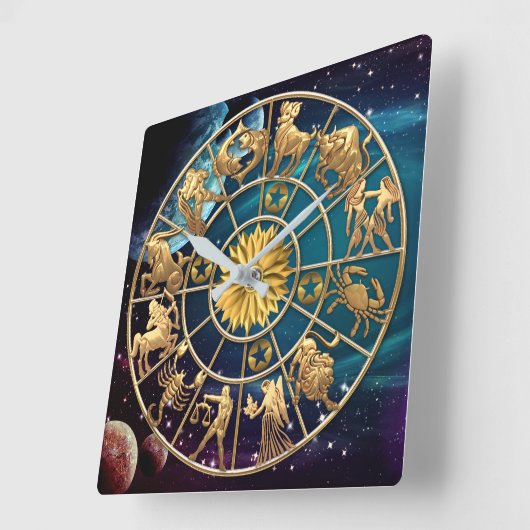 (占星術の)十二宮図はカスタムな4メンバー家族の金ゴールドの星に署名します スクエア壁時計 (傾斜)