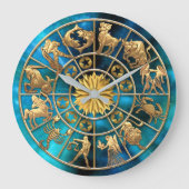 (占星術の)十二宮図はカスタムな8人の家族の金ゴールドの星に署名します ラージ壁時計 (正面)