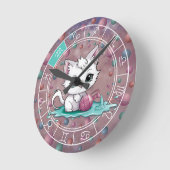 〔占星術の〕十二宮図アクエリアスかわいいキャットホイール星占い ラウンド壁時計 (傾斜)