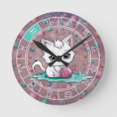 〔占星術の〕十二宮図アクエリアスかわいいキャットホイール星占い ラウンド壁時計 (正面)