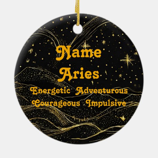 〔占星術の〕十二宮図アリーパーソナライズされたズ星占いオーナメント セラミックオーナメント (裏面)