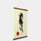 〔占星術の〕十二宮図ウマ墨絵墨絵 吊り下げ型タペストリー (傾斜あり)