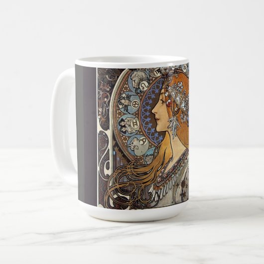 〔占星術の〕十二宮図ウーマンバイアルフォンスミュシャ-アールヌーボー コーヒーマグカップ (正面左)