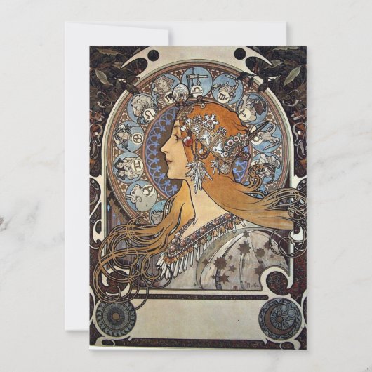 〔占星術の〕十二宮図ウーマンバイアルフォンスミュシャ-アールヌーボー シーズンカード (正面)