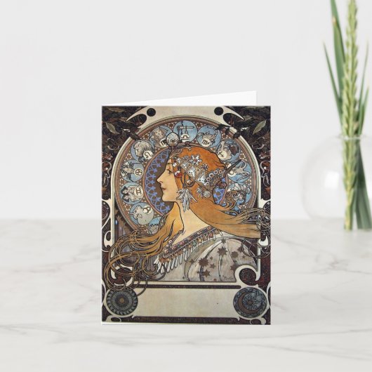 〔占星術の〕十二宮図ウーマンバイアルフォンスミュシャ-アールヌーボー シーズンカード (正面)