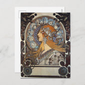 〔占星術の〕十二宮図ウーマンバイアルフォンスミュシャ-アールヌーボー シーズンポストカード (正面/裏面)
