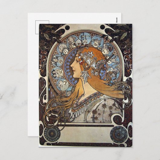 〔占星術の〕十二宮図ウーマンバイアルフォンスミュシャ-アールヌーボー シーズンポストカード (正面/裏面)