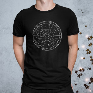 〔占星術の〕十二宮図カレンダーホイール 占星術シンボル Tシャツ