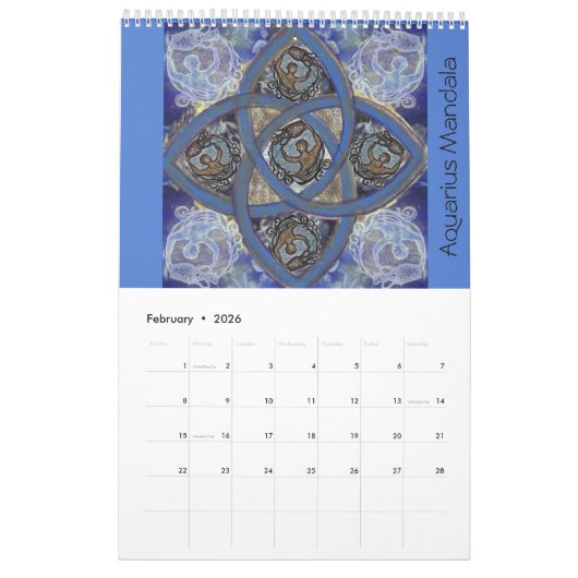 〔占星術の〕十二宮図カレンダー – ケルト結び目模様マンダラデザイン カレンダー (2月 2026)