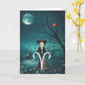 〔占星術の〕十二宮図ガールズグリーティングカード – おひつじ座 カード (黄色い花)