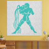 〔占星術の〕十二宮図グレイ白ターコイズウォーターベアラーアクエリアス キャンバスプリント (インサイチュ (リビング))