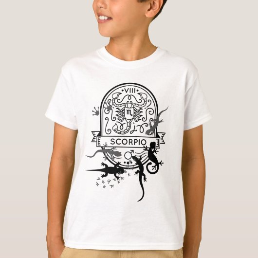 〔占星術の〕十二宮図サインとマッチングペット。蠍座- Lizards.w. Tシャツ (正面)