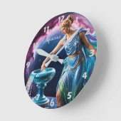 〔占星術の〕十二宮図サインアクアリウス水受け | 女神 ラウンド壁時計 (傾斜)