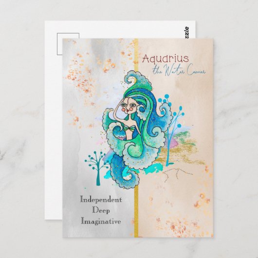 〔占星術の〕十二宮図サインアクエリアスウォーターキャリアガールお洒落ー ポストカード (正面/裏面)