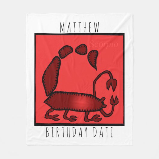 〔占星術の〕十二宮図サインスコーピオンパーソナライズされた誕生日毛布 フリースブランケット (正面)