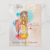 〔占星術の〕十二宮図サインリブラザガールはかりで測イエロー ポストカード (正面)