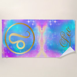 〔占星術の〕十二宮図サインレオ金ゴールドの背カラフル景 | ビーチタオル