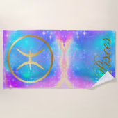 〔占星術の〕十二宮図サイン金ゴールドの背景カラフル表示 | ビーチタオル (正面)