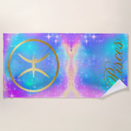 〔占星術の〕十二宮図サイン金ゴールドの背景カラフル表示 | ビーチタオル