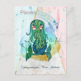 〔占星術の〕十二宮図サイン魚座のお洒落少女の象徴魚 ポストカード