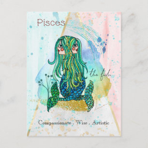 〔占星術の〕十二宮図サイン魚座のお洒落少女の象徴魚 ポストカード