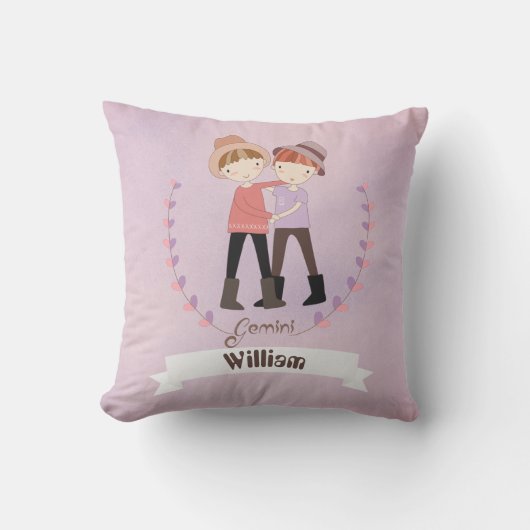 〔占星術の〕十二宮図サインGemini Boy名前の追加装飾用クッション クッション (正面)