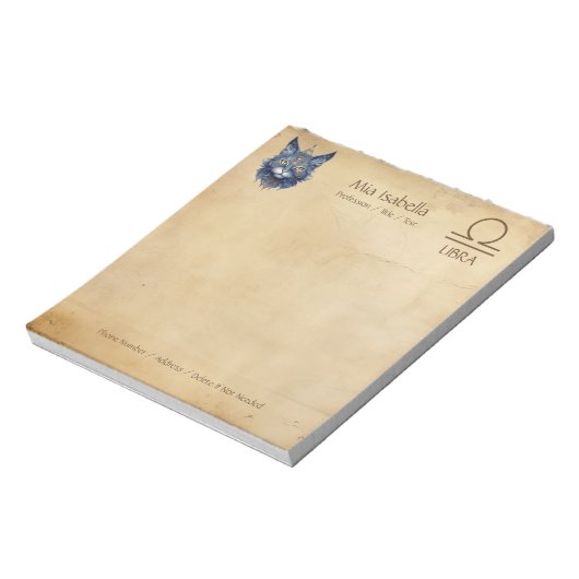 〔占星術の〕十二宮図サインLibra & Sevanial Cat – メモ帳 (回転)