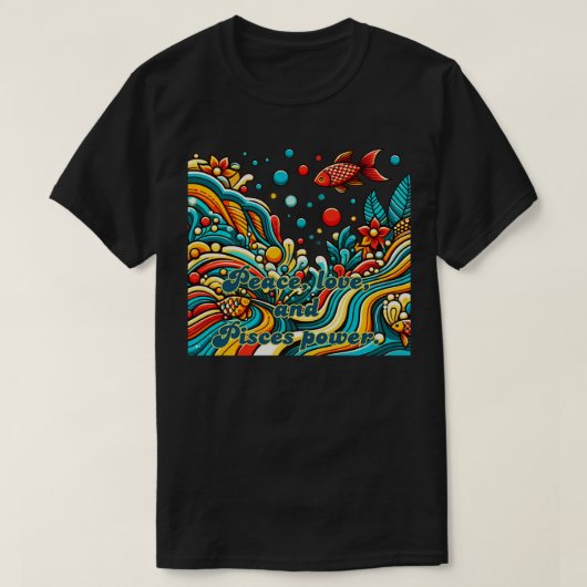 〔占星術の〕十二宮図サインPisces in 60sスタイル Tシャツ (デザイン正面)