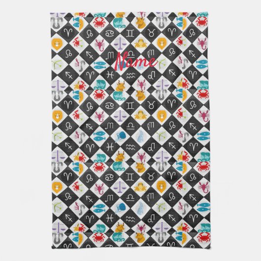 〔占星術の〕十二宮図サンサイン星占いカレンダーThunder_Cove  キッチンタオル (縦)