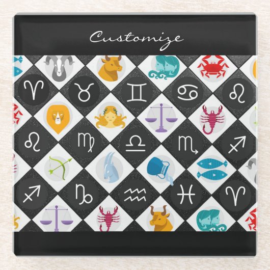 〔占星術の〕十二宮図サンサイン星占カレンダーThunder_Cove ガラスコースター (正面)