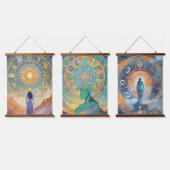 〔占星術の〕十二宮図シンボルや象徴と占星術ウォールアート 吊り下げ型タペストリー (トリプル)