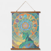 〔占星術の〕十二宮図シンボルや象徴と占星術ウォールアート 吊り下げ型タペストリー (正面2)